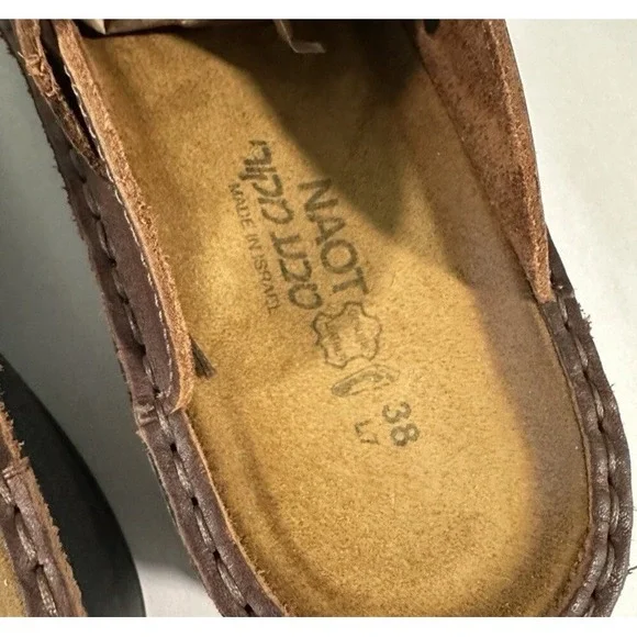 Naot Brown Leather Buckle Clogs Slides Mule Shoes Size 38/ US 8 - Picture 6 of 8